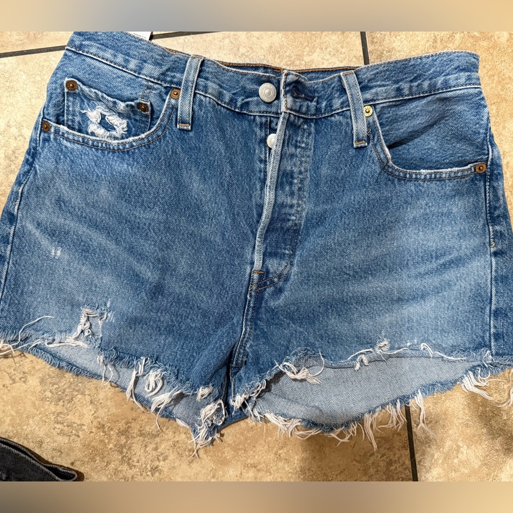 Levi's Blue Distressed Jean Shorts